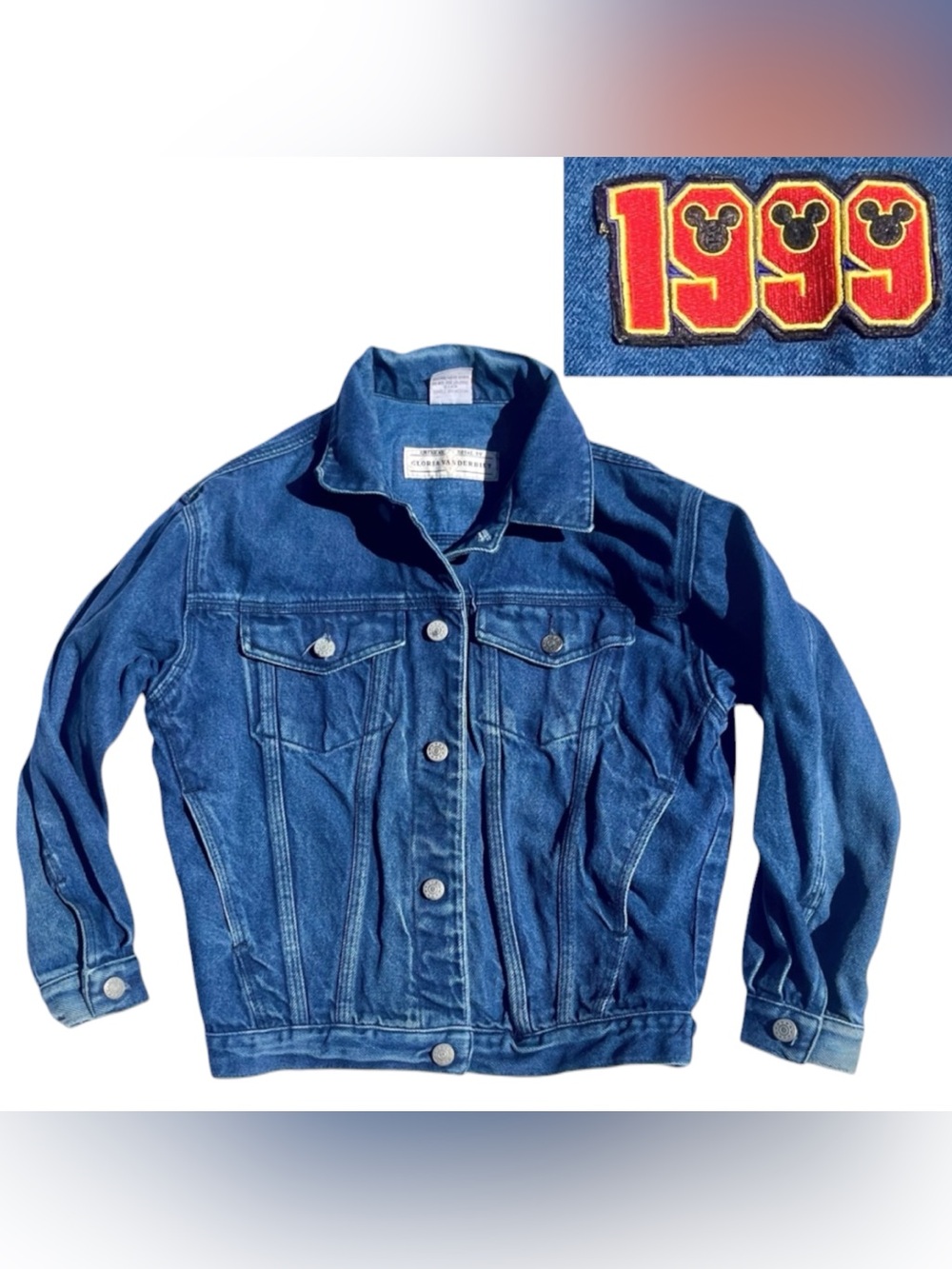 Vintage 90s Jean Jacket Disney Patch 1999 Mickey Gloria Vanderbilt Denim Crop S
